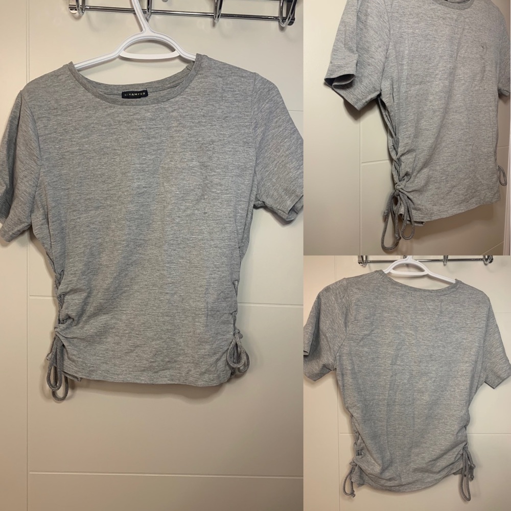 Grey tie up to shirt